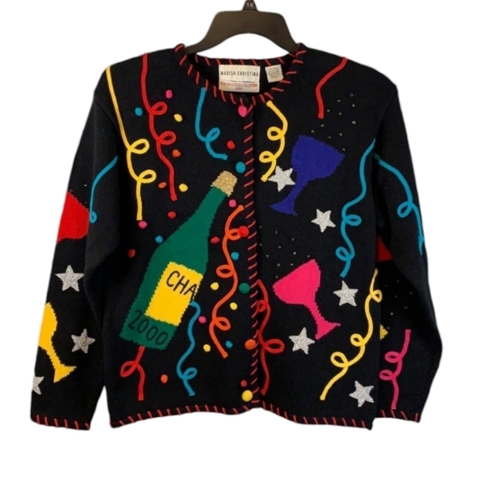 Vtg Marisa Christina Cardigan  Millennium Whimsical New Years 2000   sz S - Picture 4 of 15